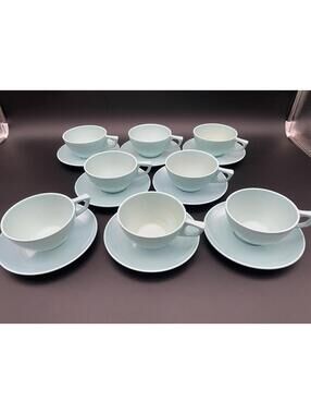 Stetson Melmac Dinnerware Set of 8 Light Blue Cups w/ Saucers - Tea or Coffee